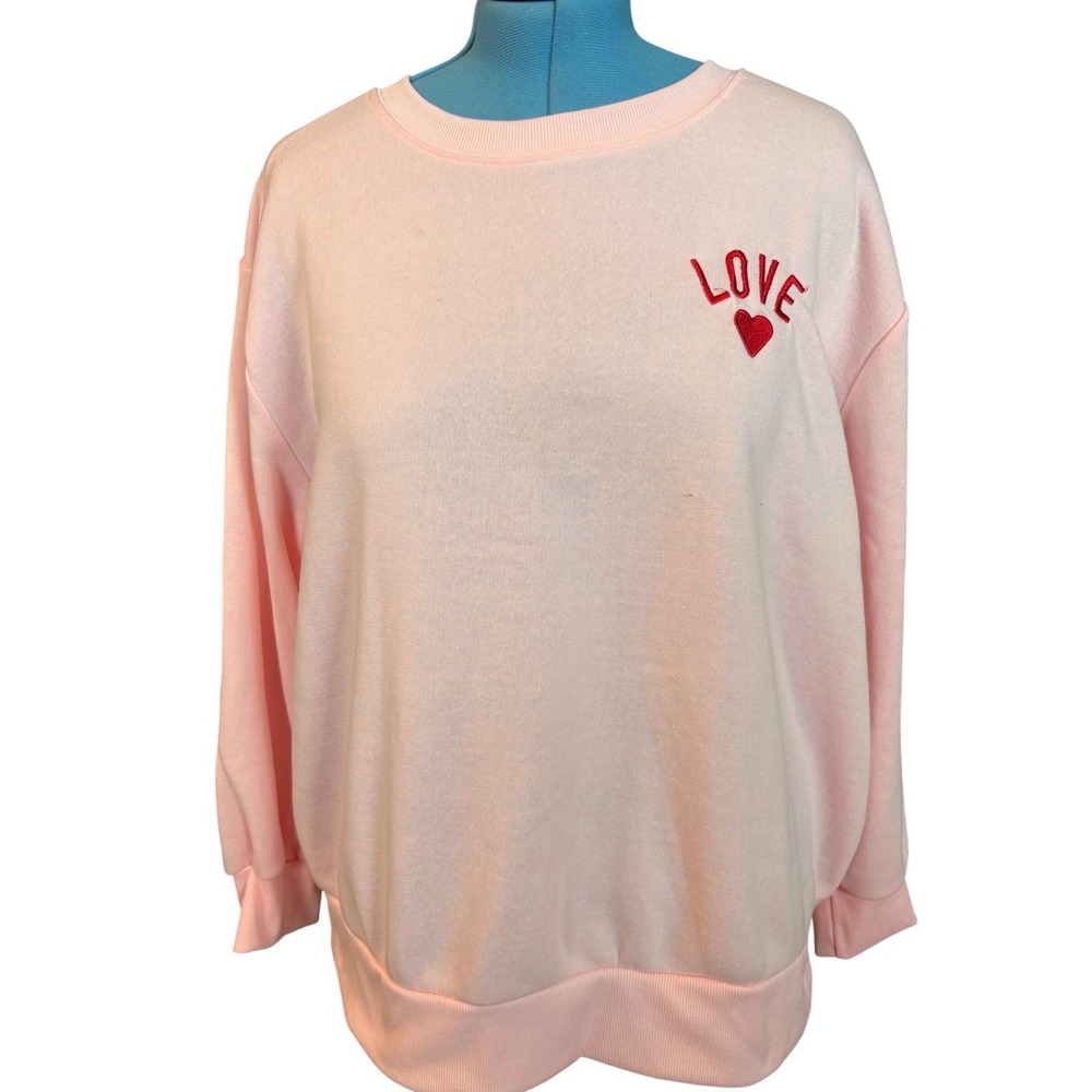 Bobbie Brooks Womens Pink Love Heart Embroidered Sweatshirt Plus Size 2X